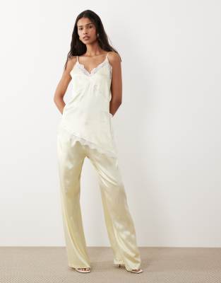Sndys Satin Drawstring Wide Leg Pants In Yellow