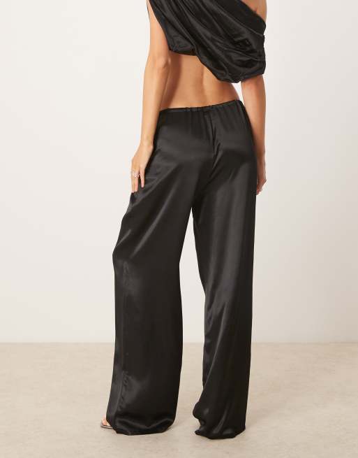 SNDYS satin drawstring wide leg trouser co-ord in black, 4 of 5