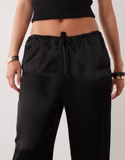SNDYS satin drawstring wide leg trouser in black, 3 of 5