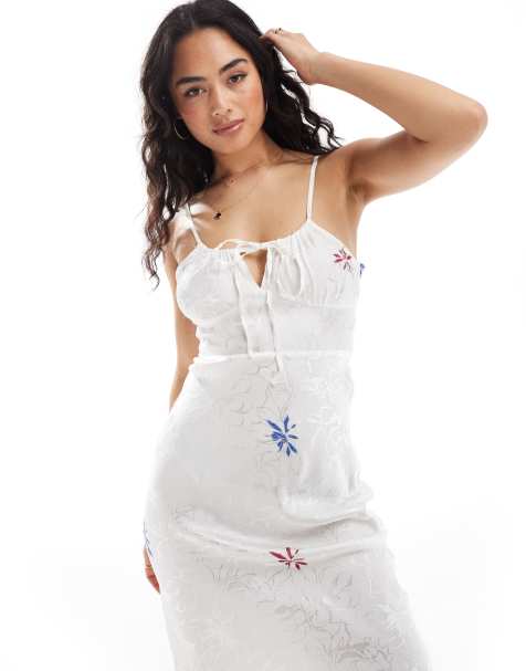 SNDYS satin embroidered floral midi dress in white - view 1