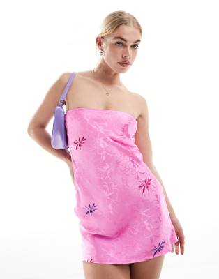 Sndys Satin Embroidered Floral Mini Dress In Pink