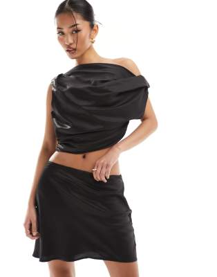 SNDYS satin mini skirt co-ord in black