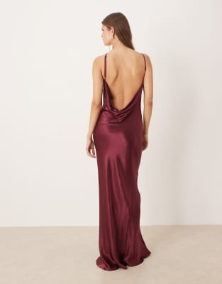 Sndys Satin One-shoulder Open Cowl Back Detail Maxi Dress In Multi