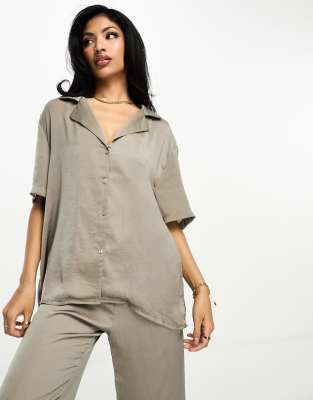 SNDYS satin shirt in olive (part of a set)