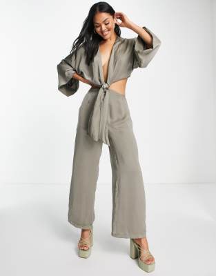 Shop SNDYS satin tie front open back jumpsuit Online – Trendy & Affordable Fashion