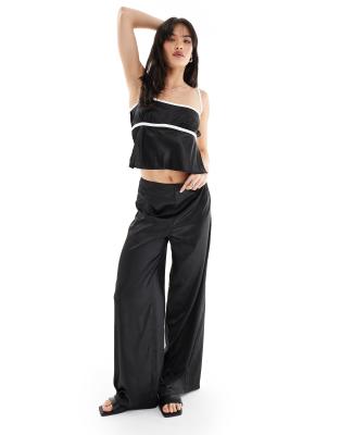 satin wide leg pants in black - part of a set