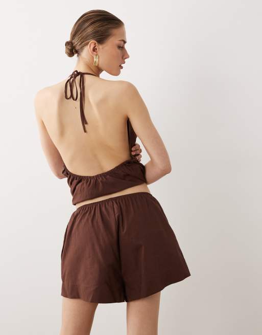 SNDYS – Schlupf-Shorts aus Leinenmix in Schokobraun, Kombiteil, 5 von 5