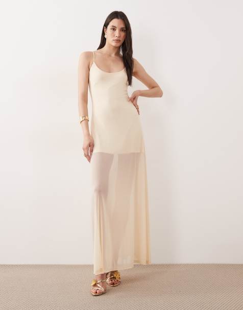SNDYS scoop neck cami sheer hem maxi dress in cream - view 1