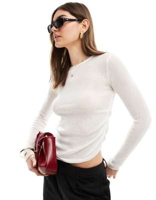 Sndys Semi Sheer Fine Knit Long Sleeve Top In White