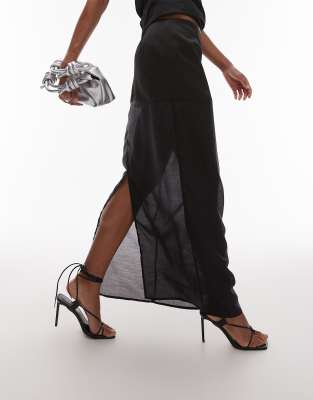 Sndys Semi Sheer Front Split Maxi Skirt In Black