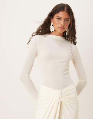 Sndys Semi Sheer High Neck Long Sleeve Top In White
