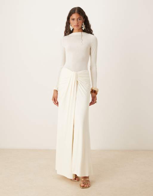 SNDYS semi sheer high neck long sleeve top in off white (part of a set), 2 of 4