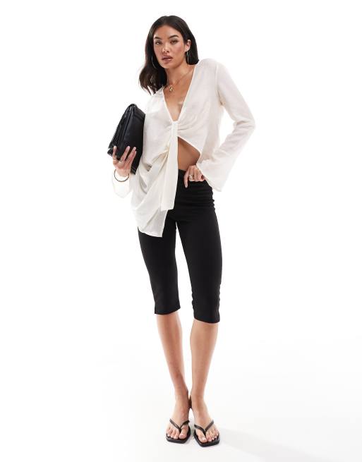 SNDYS sheer plunge knot detail blouse in white | ASOS