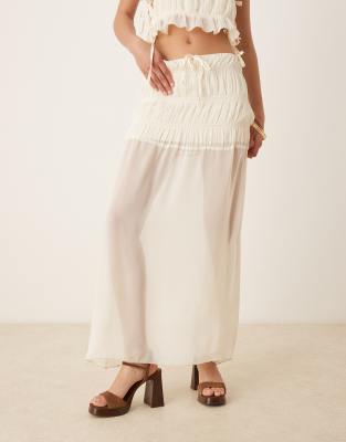 Sndys Shirred Detail Sheer Hem Maxi Skirt In White