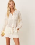 [SNDYS] SNDYS shirred sheer flare sleeve shirt in cream (Part of a set)-White XXL CREAM
