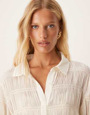 Sndys Shirred Sheer Flare Sleeve Shirt In White