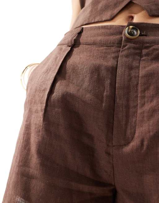 SNDYS - Short d'ensemble ajusté aspect lin - Chocolat, 3 de 5