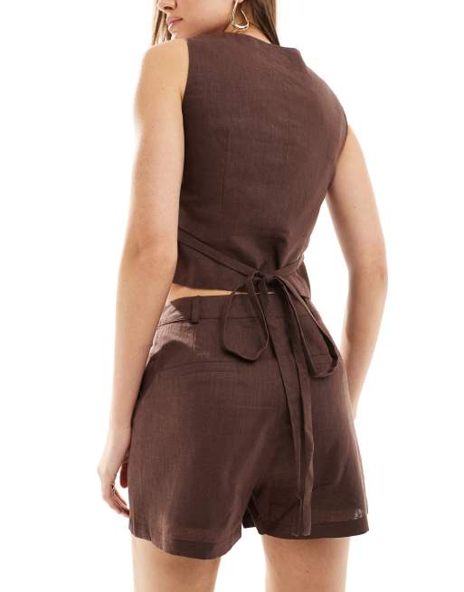 SNDYS - Short d'ensemble ajusté aspect lin - Chocolat, 4 de 5