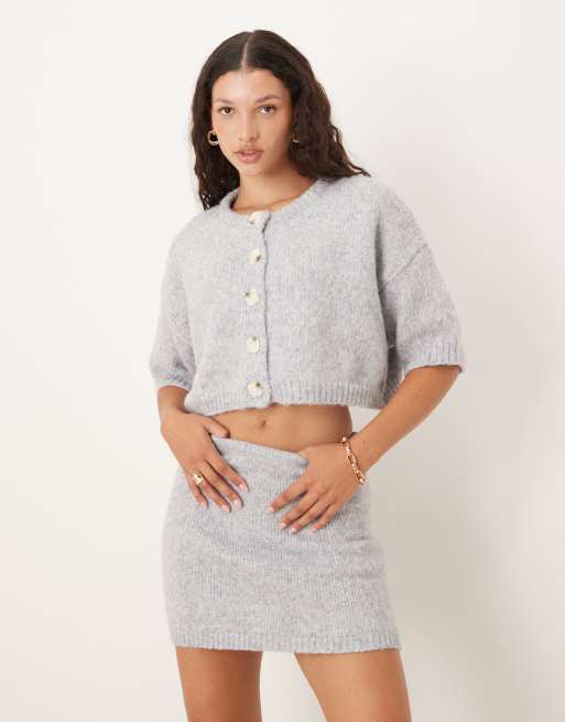 SNDYS soft knitted mini skirt in light grey (part of a set)