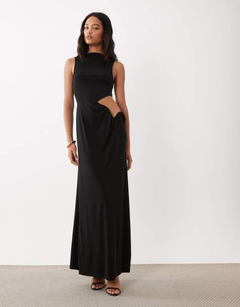 SNDYS straight neck cut out side detail maxi dress in black - view 1