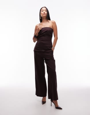 Sndys Tailored Bandeau Ruched Detail Longline Top In Burgundy