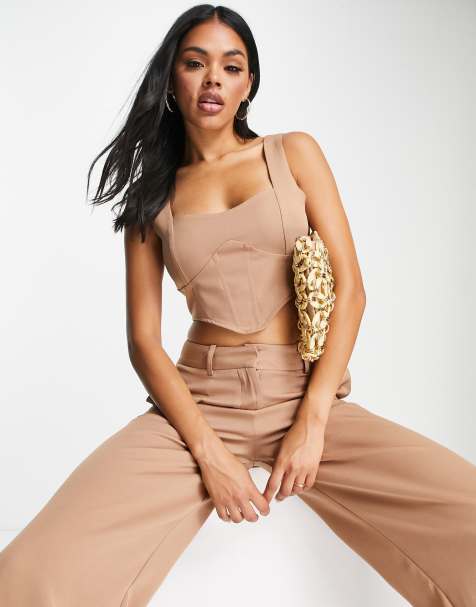 SNDYS tailored corset co ord in tan - view 1
