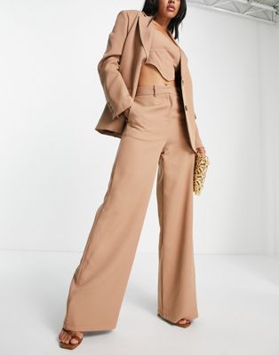 SNDYS tailored wide leg trouser co-ord in camel - ASOS Price Checker