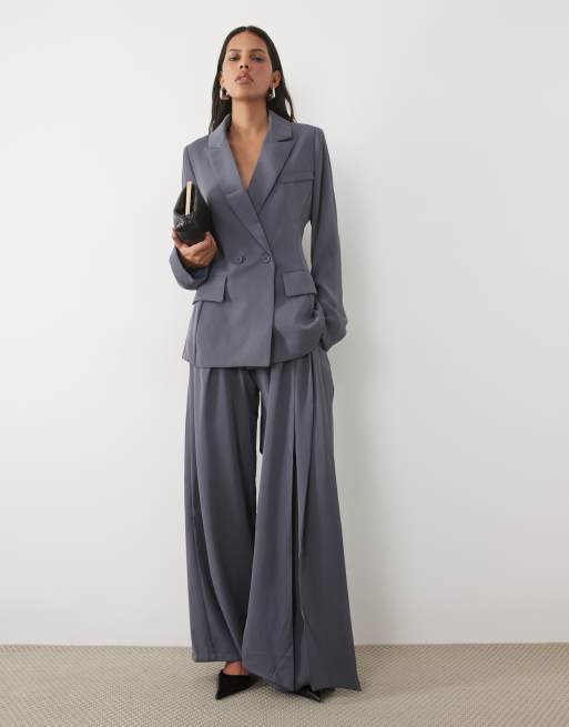 SNDYS tailored wrap belted drape detail blazer co-ord in slate, 2 of 4