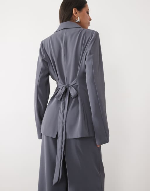 SNDYS tailored wrap belted drape detail blazer in slate - part of a set, 4 of 4