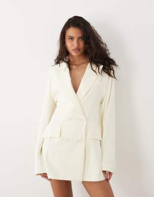 Sndys Tailored Wrap Belted Drape Detail Blazer Mini Dress In White