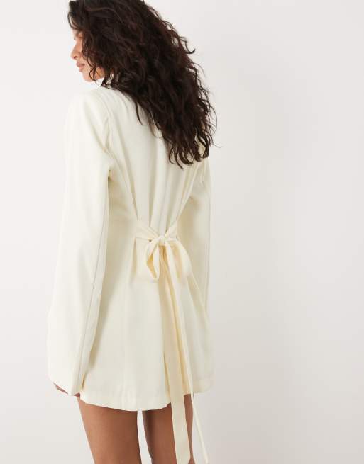 SNDYS tailored wrap belted drape detail mini blazer dress in cream, 3 of 4