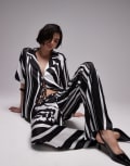 [SNDYS] SNDYS tie front collared short sleeve shirt in mono stripe (part of a set)-Multi S Mono stripe