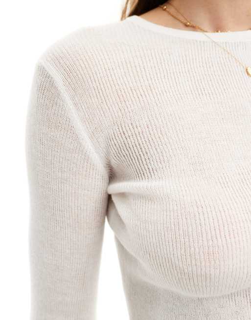 Trendyol Maglietta Semitrasparente con Colletto Bianco Maglia