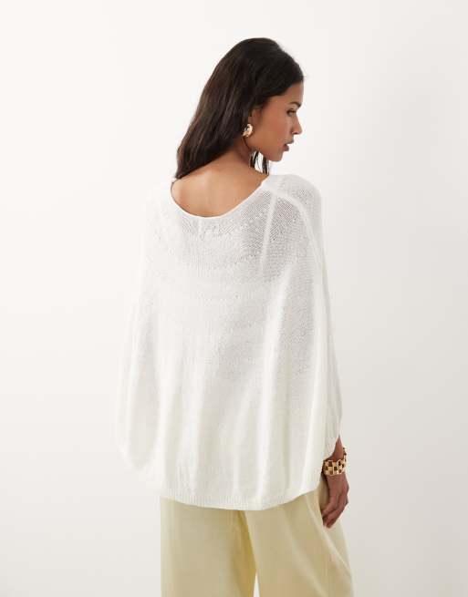 SNDYS - Top a poncho in maglia bianco sporco con spalle scoperte, 4 di 4