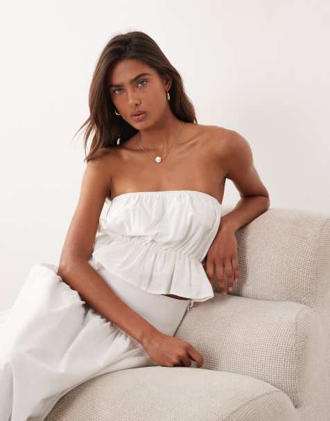 SNDYS - Top bandeau d'ensemble en lin et coton à volants - Blanc - view 1