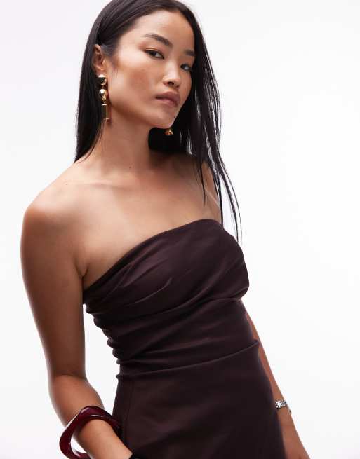 SNDYS - Top bandeau long d'ensemble ajusté et froncé - Chocolat, 3 de 4