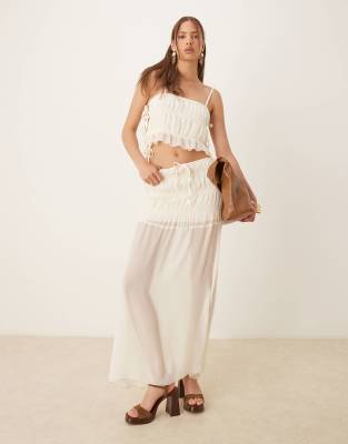 SNDYS - Transparenter Maxirock in Creme mit gesmoktem Detail, Kombiteil-Weiß