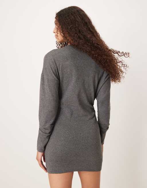 SNDYS - Vestito corto con spalle scoperte asimmetrico arricciato antracite, 4 di 4