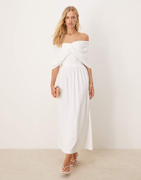 SNDYS - Vestito lungo bianco a fascia con vita scesa e dettagli drappeggiati - view 1