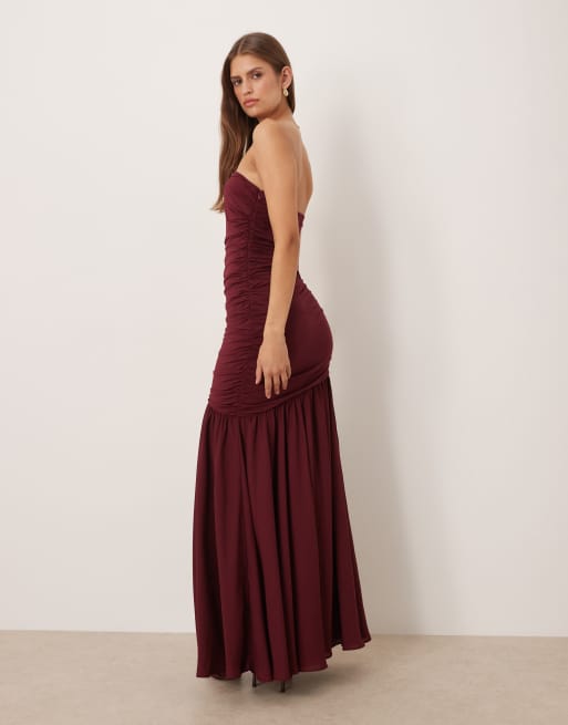 SNDYS - Vestito lungo in tessuto a rete color mirtillo rosso con vita scesa e arricciature , 2 di 4