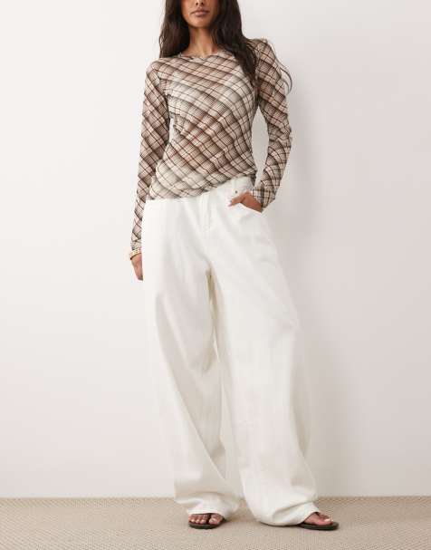 SNDYS – Vita, lätta jeans i bomull med slouchy ballongben - view 1