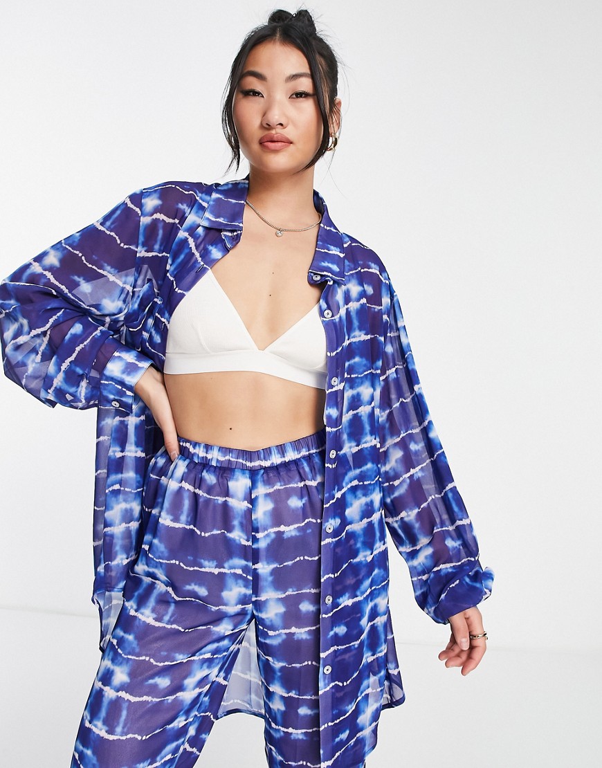 x Molly King oversized shirt in blue tie dye - part of a set
