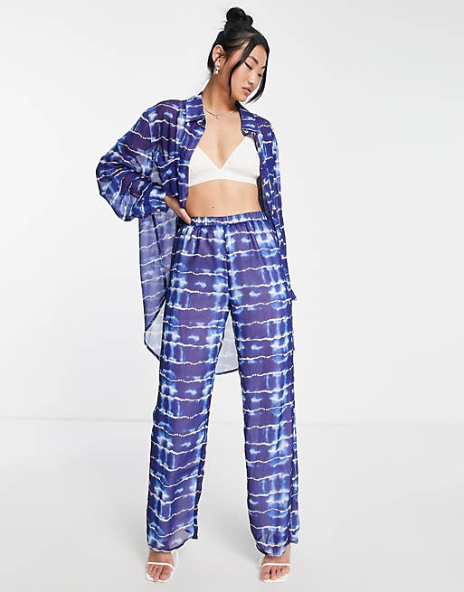 SNDYS x Molly King relaxed pants in blue tie dye (part of a set)
