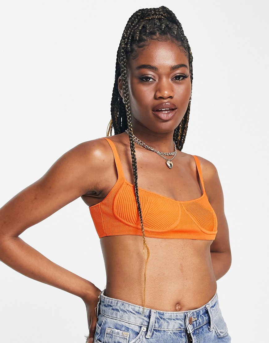 x Molly King ribbed bust detail crop top in orange