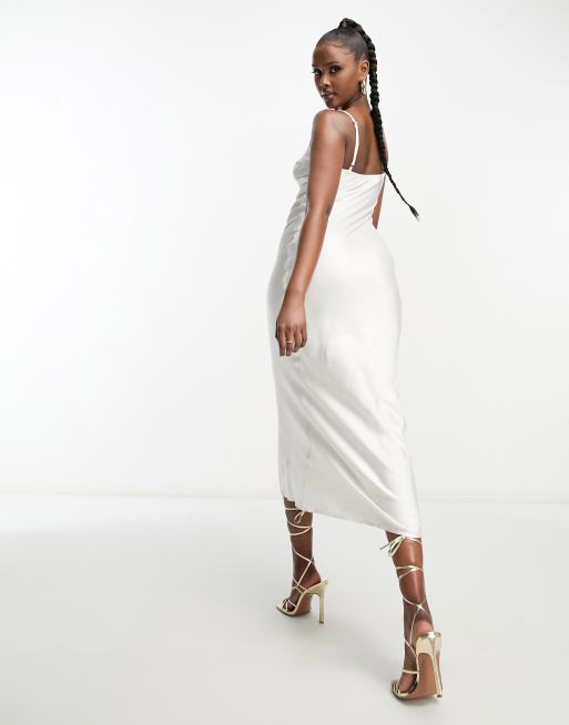 Strappy White Satin Slip Dress