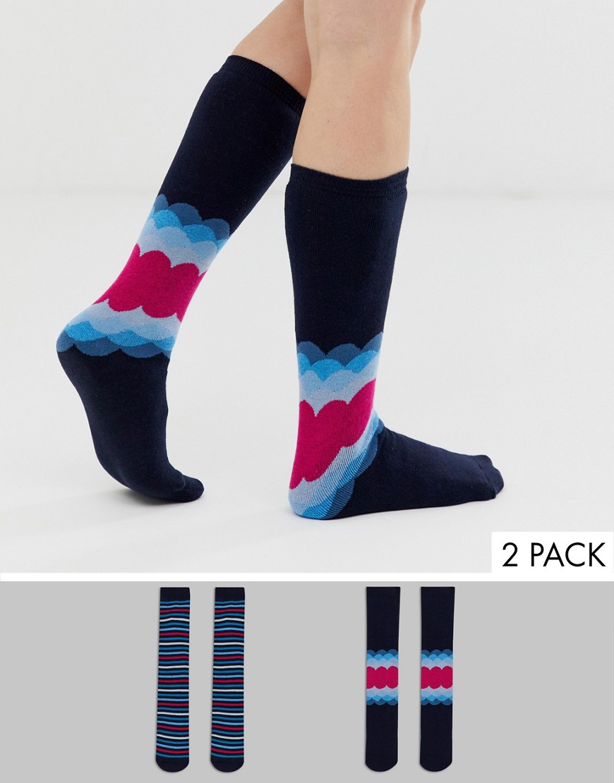 Snow - Confezione da 2 calzini da sci con motivo-Blu