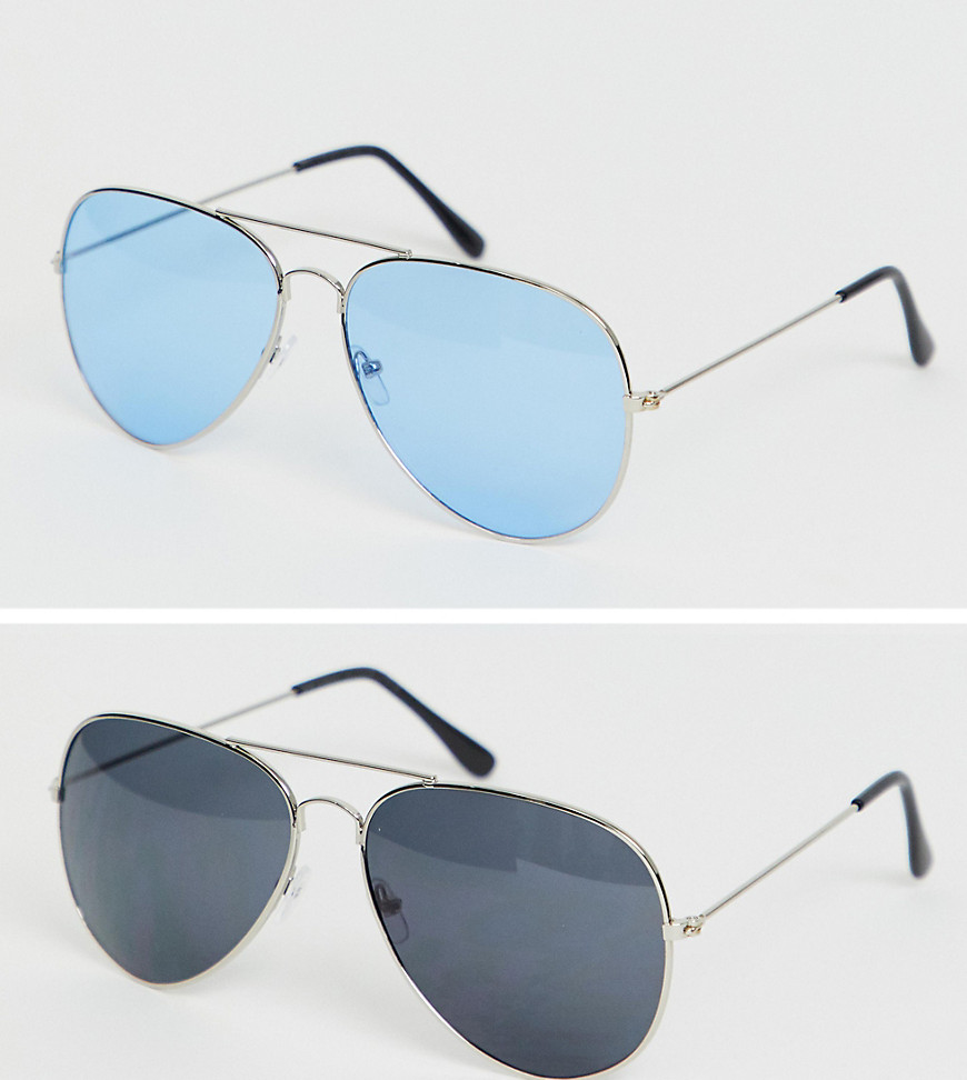 SNVX - Confezione da 2 occhiali da sole modello aviatore-Multicolore