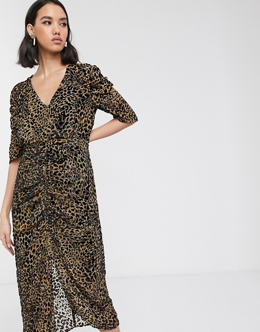 Soaked In Luxury flocked leopard print midi dress