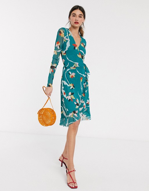 Soaked In Luxury floral mesh wrap dress