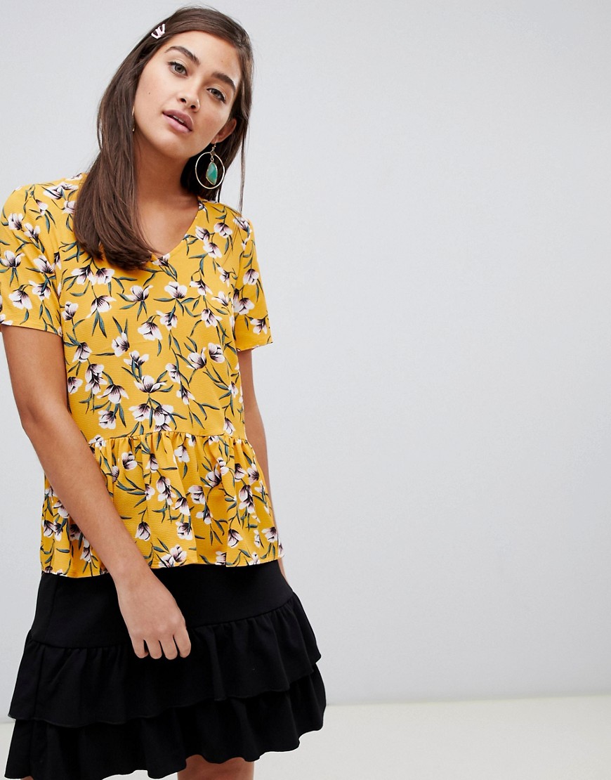 Soaked In Luxury Floral Peplum Blouse-Yellow